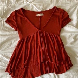 Urban Outfitters Red Ribbed V Neck Babydoll Tee